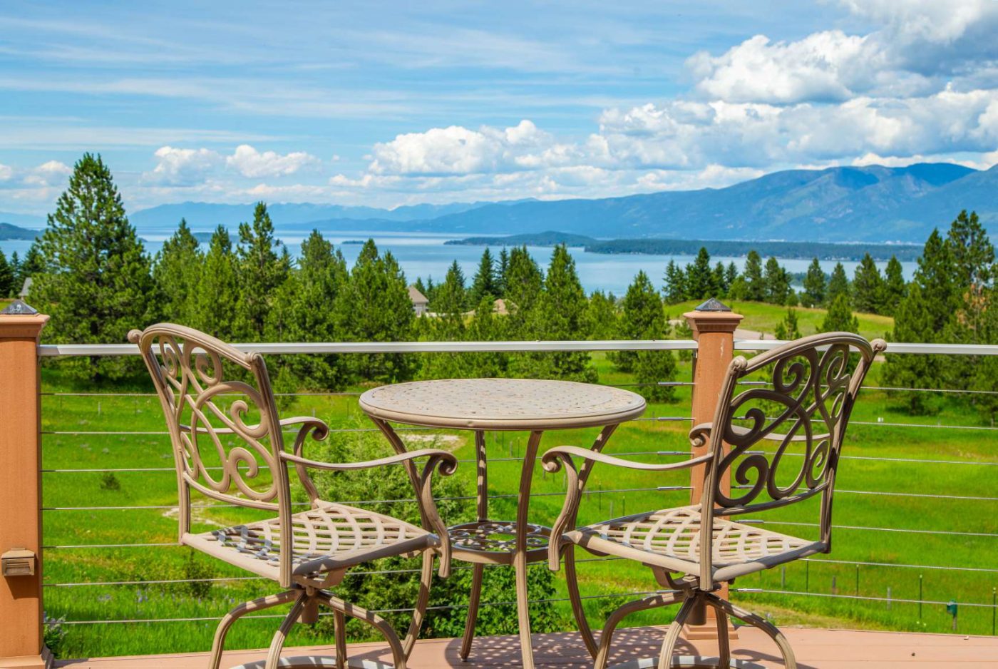 Deck seating overlooking Flathead Lake